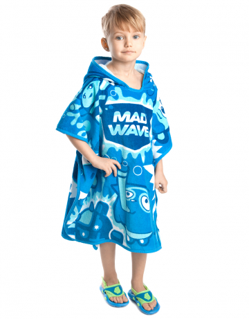 Детское полотенце-пончо с капюшоном для бассейна и пляжа MAD BUBBLES голубой размер 70*130см (10019518)